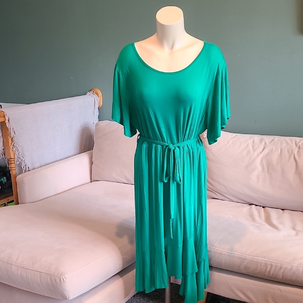 Eges Kelly Green Flutter Dress Women's 1X